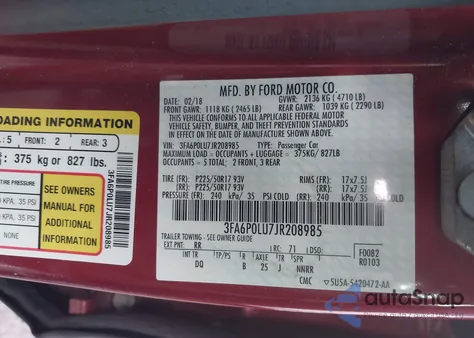 2018 Ford Fusion Hybrid Se z USA, uszkodzony, nr VIN 3FA6P0LU7JR208985